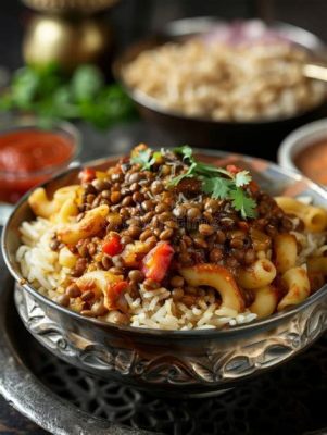  Koshari: Un Plat Egyptien Savoureux et Reconfortant Qui Fusionne Perfectly Les Épices Aromatiques avec la Douceur des Lentilles!